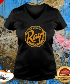 Good 300E 47th Chicago Music Exchange V Neck Shirt v neck optimized in dark color, front view