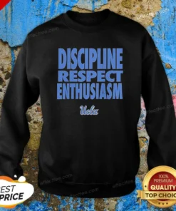 Original UCLA Bruins Discipline Respect Enthusiasm Sweatshirt sweatshirt optimized in navy blue, front view with crew neck and long sleeves