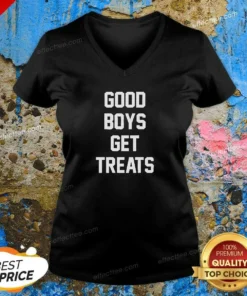 Pretty Boys Get Treats Text V Neck Shirt v neck optimized showing front view with bold text design