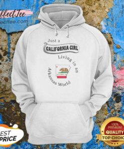 Pretty Just A California Girl Living In An Arkansas World hoodie optimized image showing a comfortable pullover with front pocket and drawstring hood
