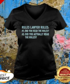 Good Rules Lawyer Rules Geek V Neck Shirt v neck optimized in dark color showing front design and fitted cut