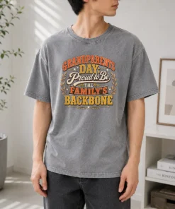 Hot Grandparents Day Proud Family Backbone Vintage Washed T Shirt with faded colors and soft fabric