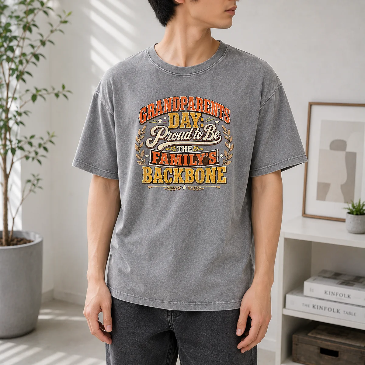Hot Grandparents Day Proud Family Backbone Vintage Washed T Shirt with faded colors and soft fabric