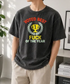 Hot Voted Best Fuck Of The Year Trophy Award washed t shirt in soft fabric with vintage look