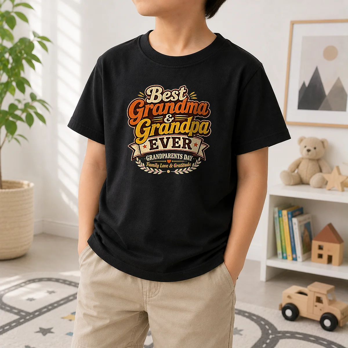 Nice Grandparents Day Vintage Best Grandma Grandpa Kids T-Shirt