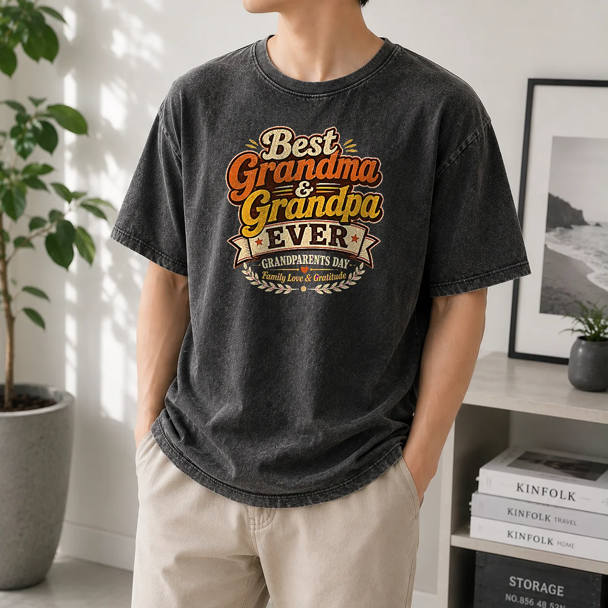 Nice Grandparents Day Vintage Best Grandma Grandpa Washed T-Shirt