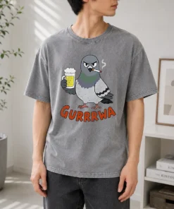 Official Angry Pigeon With Beer And Cigarette Washed T-Shirt