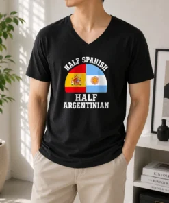 Official Half Spanish Half Argentinian Flags V-Neck Shirt