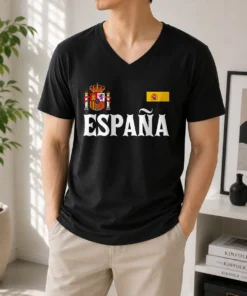 Original Espana Spain National Heritage Coat Of Arms V Neck Shirt featuring detailed emblem on a comfortable V neck garment