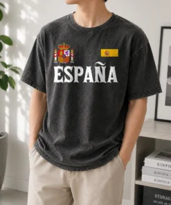Original Espana Spain National Heritage Coat Of Arms printed on a soft washed t shirt in white