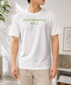 Original Performative Male t shirt in classic fit with bold graphic print on front, displayed on white background