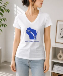 Original Wisconsin State Milk Or Be Milked Map V-Neck Shirt
