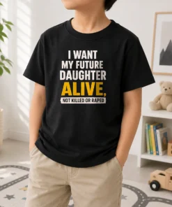 Premium I Want My Future Daughter Alive Not Killed Or Raped Kids T Shirt in vibrant colors, comfortable cotton fabric for children