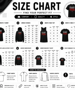 Size chart for Premium Until Death All Defeat Is Psychological with measurements in inches and cm