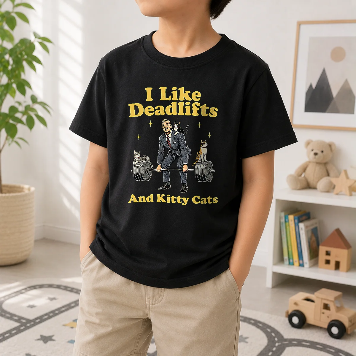Pretty Deadlifts And Kitties Businessman Kids T-Shirt