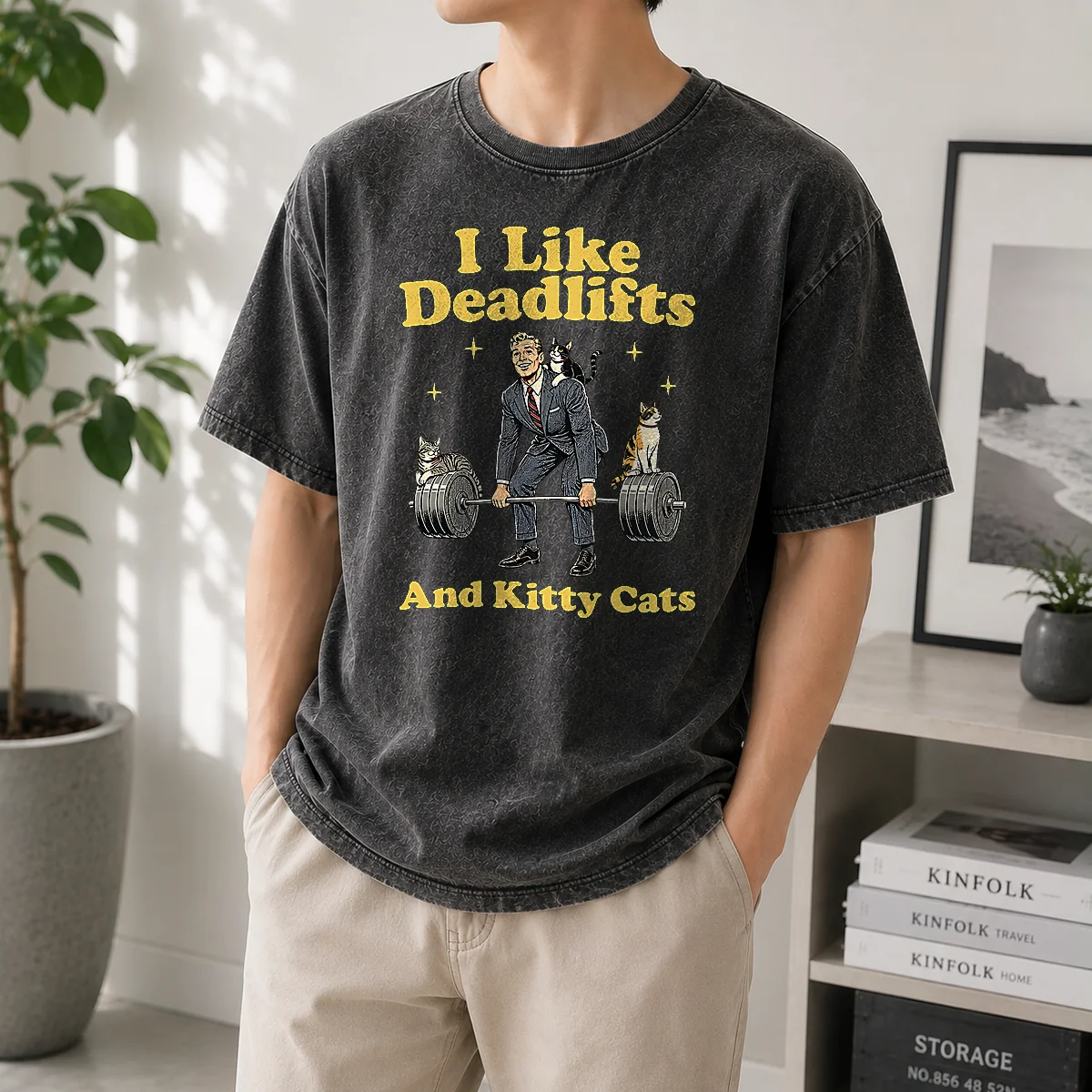 Pretty Deadlifts And Kitties Businessman Washed T-Shirt