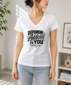 Pretty Dopamine Addicted To You Line Art Romance V-Neck Shirt