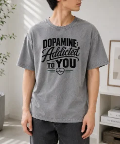 Pretty Dopamine Addicted To You Line Art Romance Washed T-Shirt