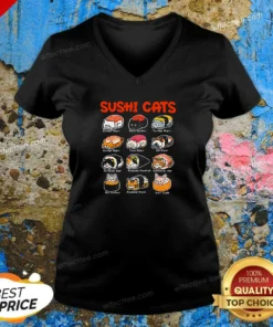 Pretty Kawaii Sushi Cats V-Neck Shirt