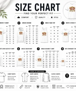 Size chart for Pretty Labour Day Western Pride Vintage Saloon with measurements in inches and centimeters