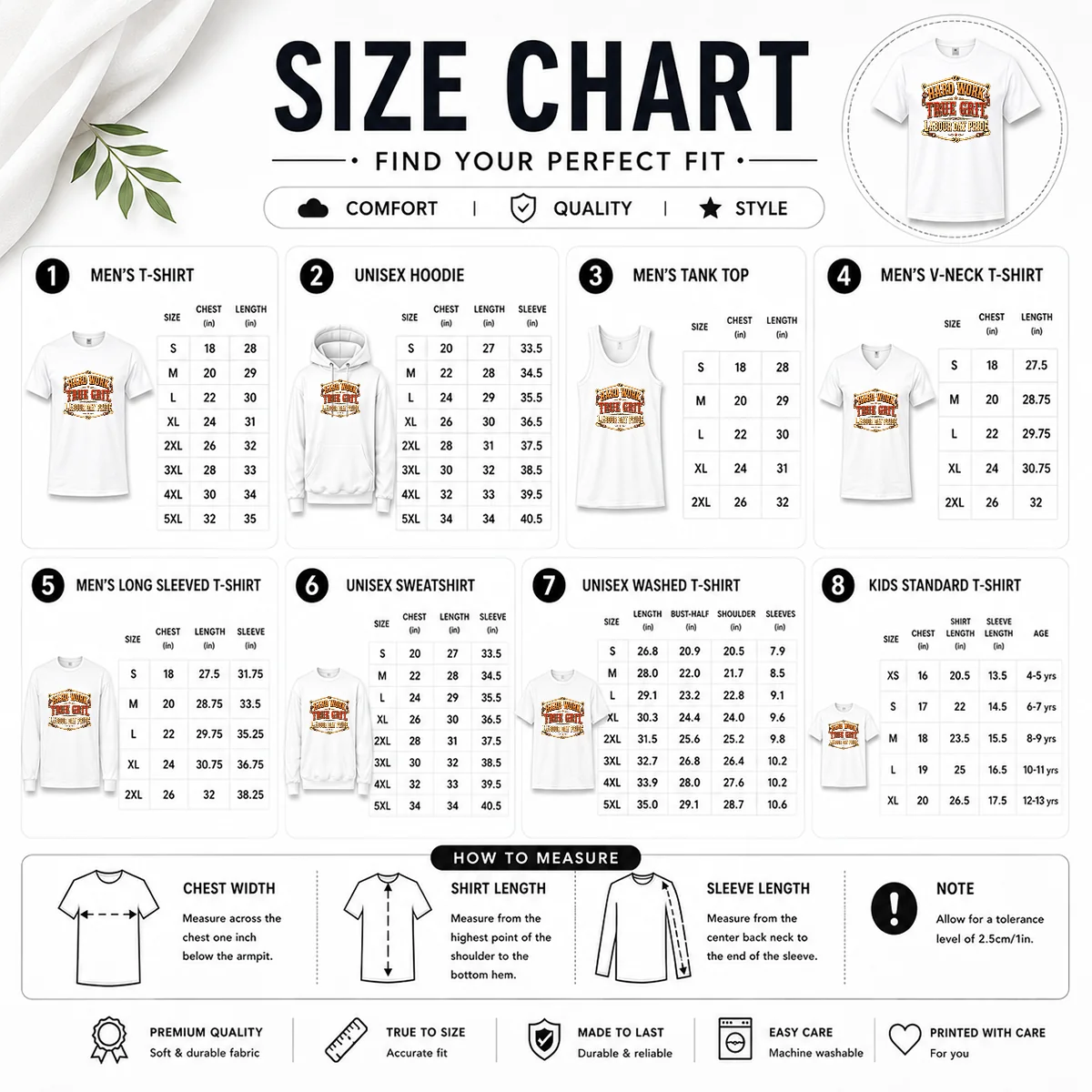Pretty Labour Day Western Pride Vintage Saloon Size Chart Size chart for Pretty Labour Day Western Pride Vintage Saloon with measurements in inches and centimeters