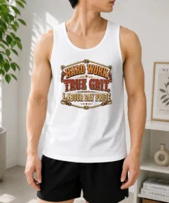 Pretty Labour Day Western Pride Vintage Saloon Tank Top in white, sleeveless with vintage saloon graphic