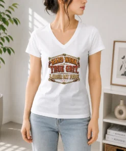 Pretty Labour Day Western Pride Vintage Saloon V Neck Shirt showing front view of soft fabric and classic fit