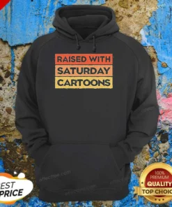 Pretty Raised With Saturday Cartoons Retro Hoodie optimized image showing a comfortable pullover hoodie with vibrant retro cartoon graphics