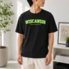Pretty Wiscansin University College Funny Parody t shirt in unisex fit with white print on navy blue fabric