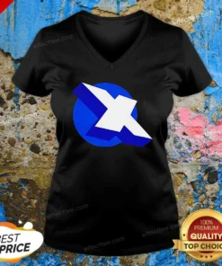 Top Funny X Logo On Blue Circle Symbol Logo V-Neck Shirt