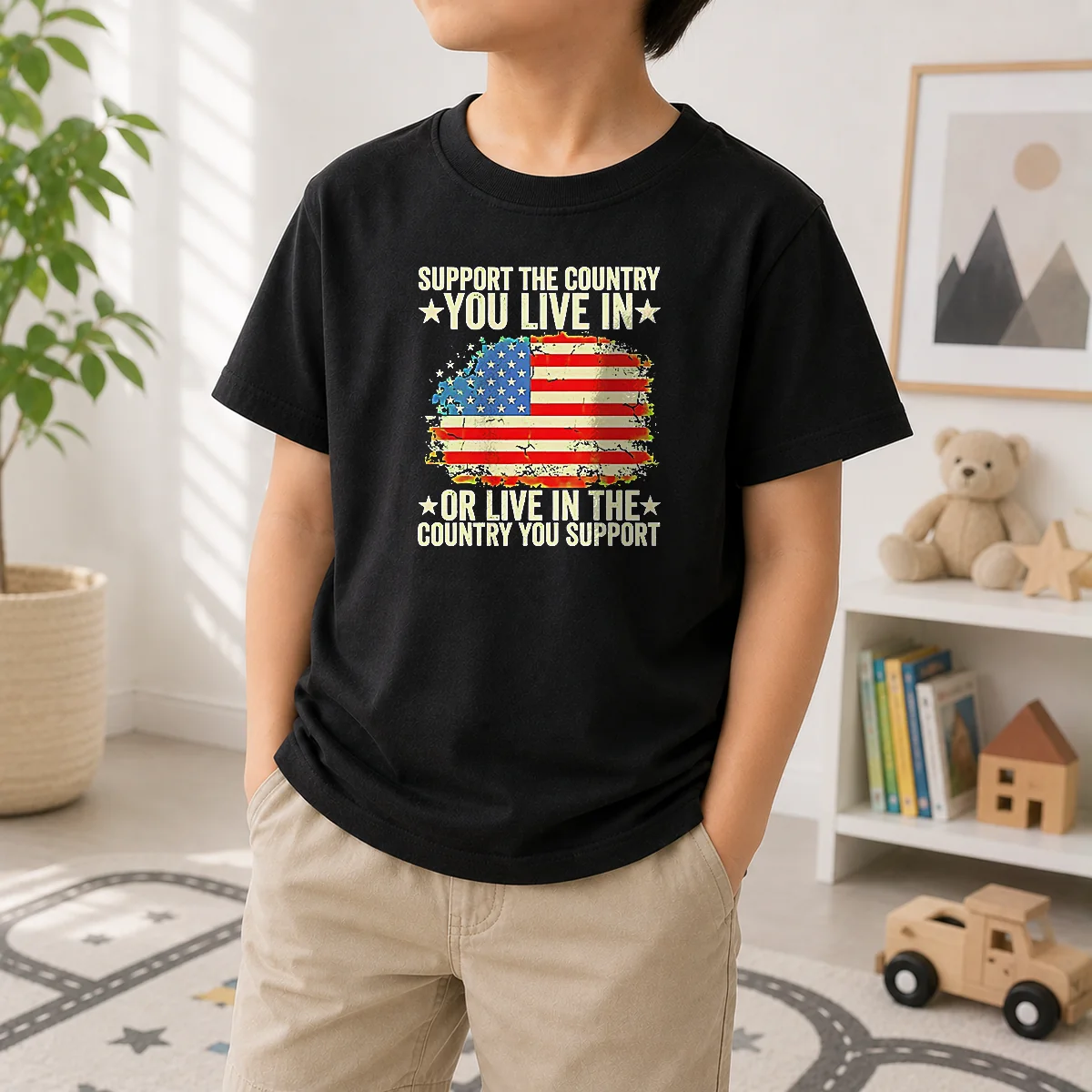 Good Hot Support The Country You Live In Or Live In The Country You Support Distressed Flag Kids T-Shirt