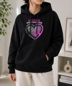 Hot Premium 25 Years And Counting Hope Love Breast Cancer Hoodie