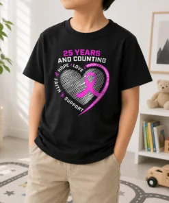 Hot Premium 25 Years And Counting Hope Love Breast Cancer Kids T-Shirt