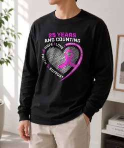 Hot Premium 25 Years And Counting Hope Love Breast Cancer Long Sleeve Shirt