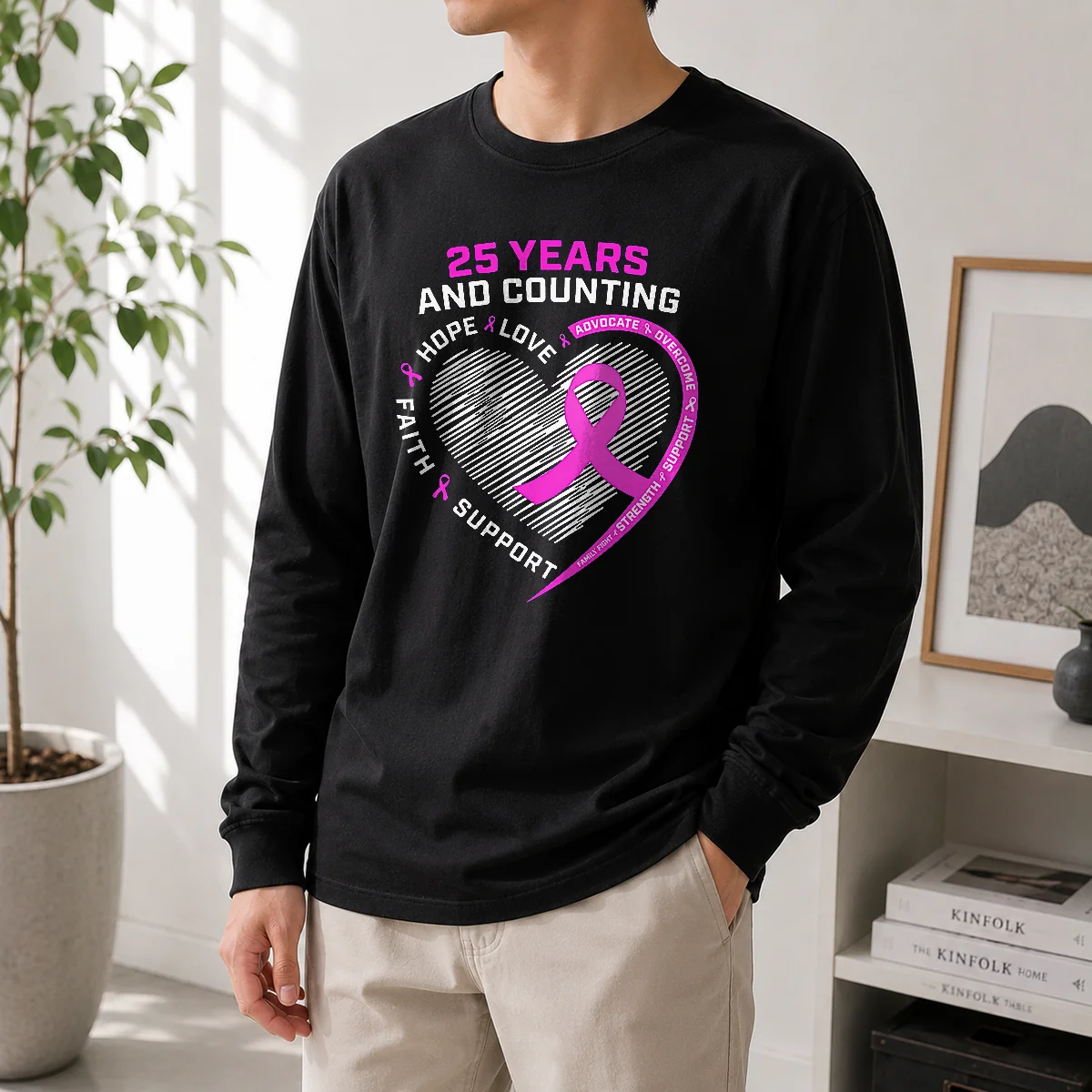 Hot Premium 25 Years And Counting Hope Love Breast Cancer Long Sleeve Shirt