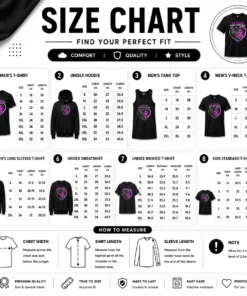 Size chart for Hot Premium 25 Years And Counting Hope Love Breast Cancer with measurements in inches and cm to help choose the right fit