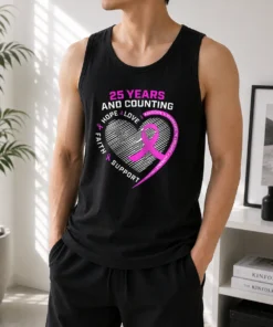 Hot Premium 25 Years And Counting Hope Love Breast Cancer Tank Top