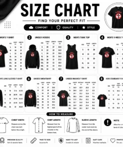 Size chart for Nice Funny Bad Religion Cross Logo Music with measurements in inches and cm to help choose the right fit