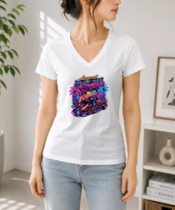 Official Hot August Holiday Neon Vibes For Summer Fun V-Neck Shirt