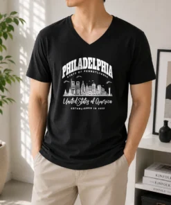 Pretty Awesome Philadelphia State Of Pennsylvania United States Of America Established In 1682 V-Neck Shirt