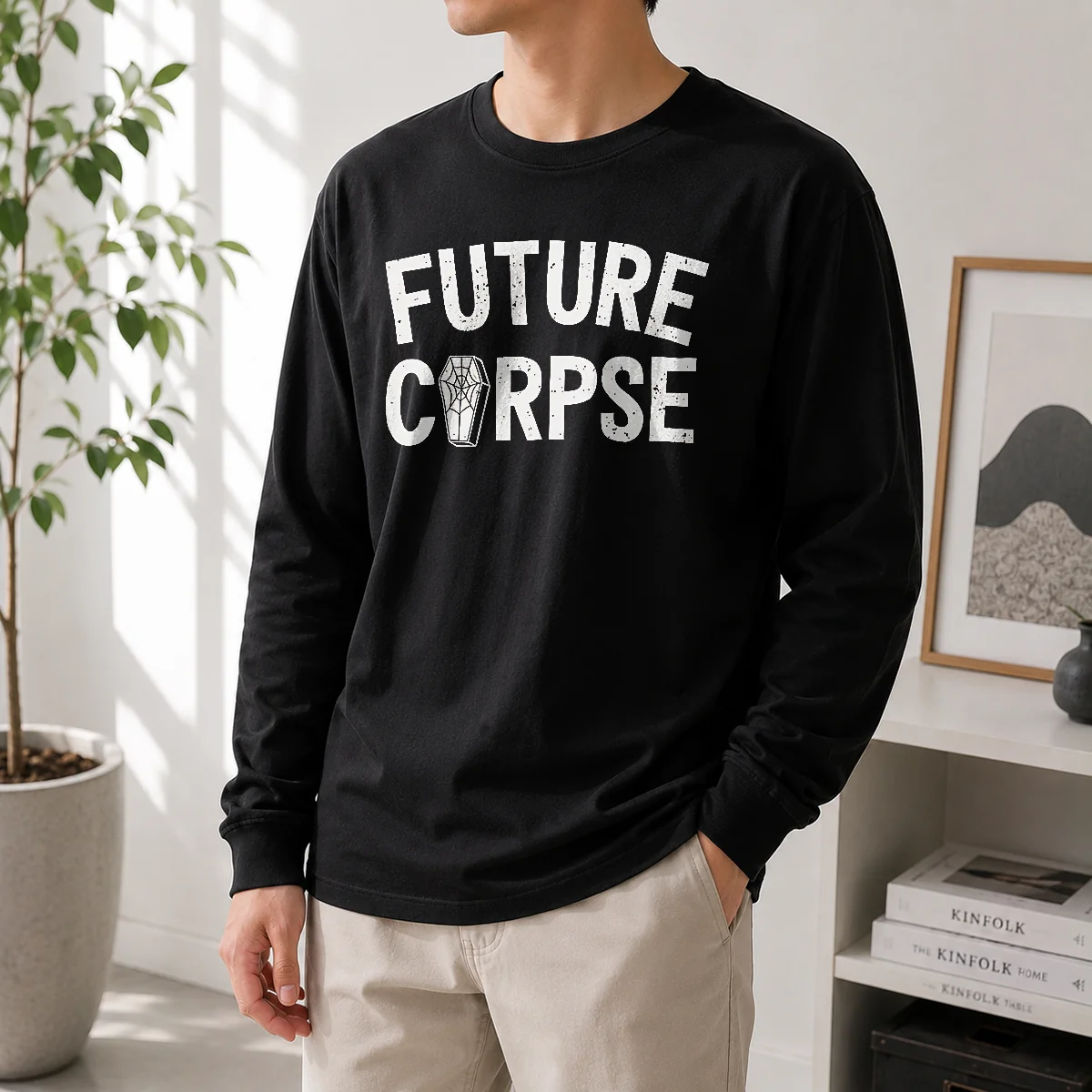 Pretty Distressed Future Corpse With Coffin Goth Long Sleeve Shirt