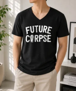 Pretty Distressed Future Corpse With Coffin Goth V-Neck Shirt
