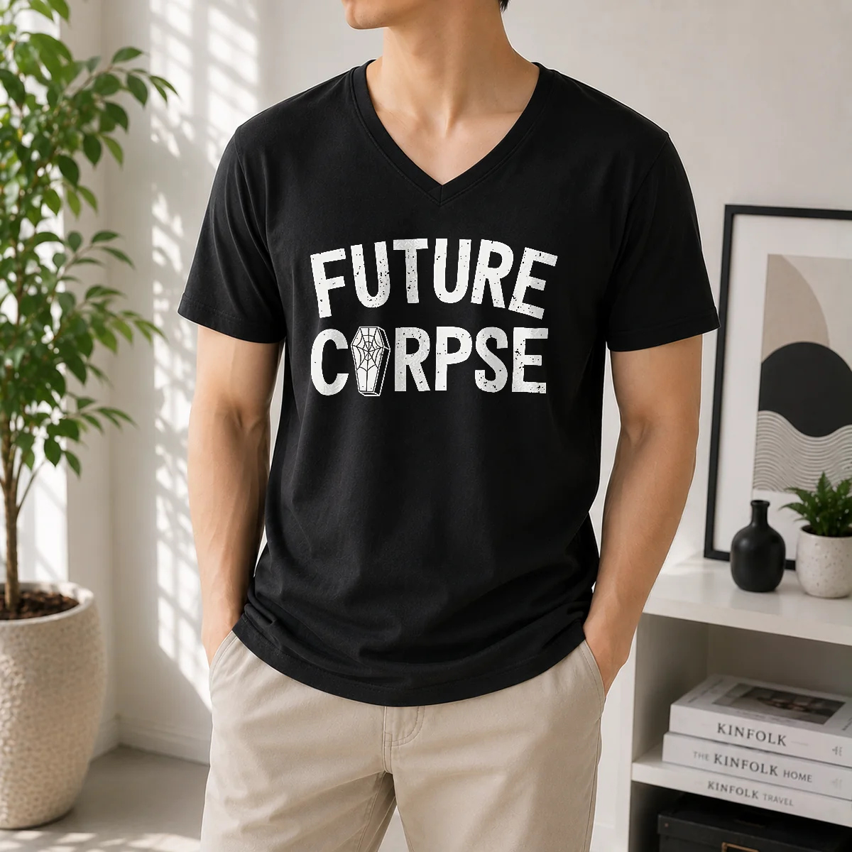Pretty Distressed Future Corpse With Coffin V-Neck Shirt Pretty Distressed Future Corpse With Coffin V-Neck Shirt