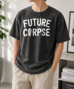 Pretty Distressed Future Corpse With Coffin Goth Washed T-Shirt