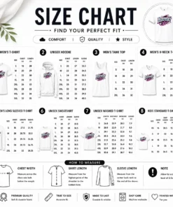 Size chart for Pretty Dubowsky Chrome Metallic Star Burst Pop Art Logo with measurements in inches and cm to help choose the right fit