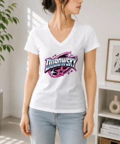 Pretty Dubowsky Chrome Metallic Star Burst Pop Art Logo V-Neck Shirt