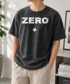 Top Distressed Zero Star Logo Smashing Pumpkins Washed T-Shirt